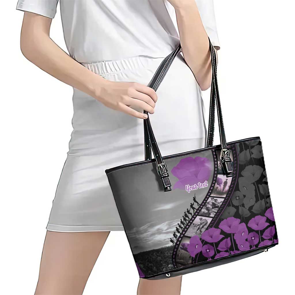 Personalised Remembering ANZAC Lest We Forget Leather Tote Bag Vintage Film Frame Memorial Purple Poppy LT9 - Polynesian Pride