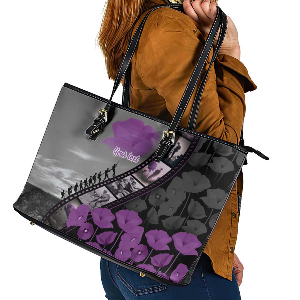Personalised Remembering ANZAC Lest We Forget Leather Tote Bag Vintage Film Frame Memorial Purple Poppy LT9 - Polynesian Pride