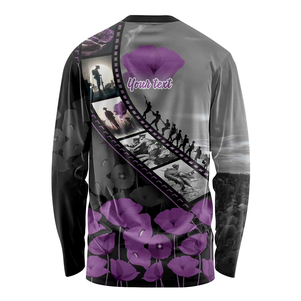Personalised Remembering ANZAC Lest We Forget Long Sleeve Shirt Vintage Film Frame Memorial Purple Poppy LT9 - Polynesian Pride