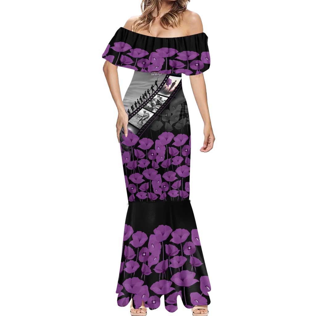 Personalised Remembering ANZAC Lest We Forget Mermaid Dress Vintage Film Frame Memorial Purple Poppy LT9 - Polynesian Pride