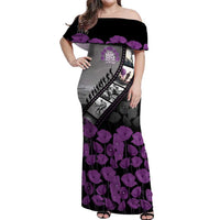 Personalised Remembering ANZAC Lest We Forget Off Shoulder Maxi Dress Vintage Film Frame Memorial Purple Poppy LT9 Women Purple - Polynesian Pride