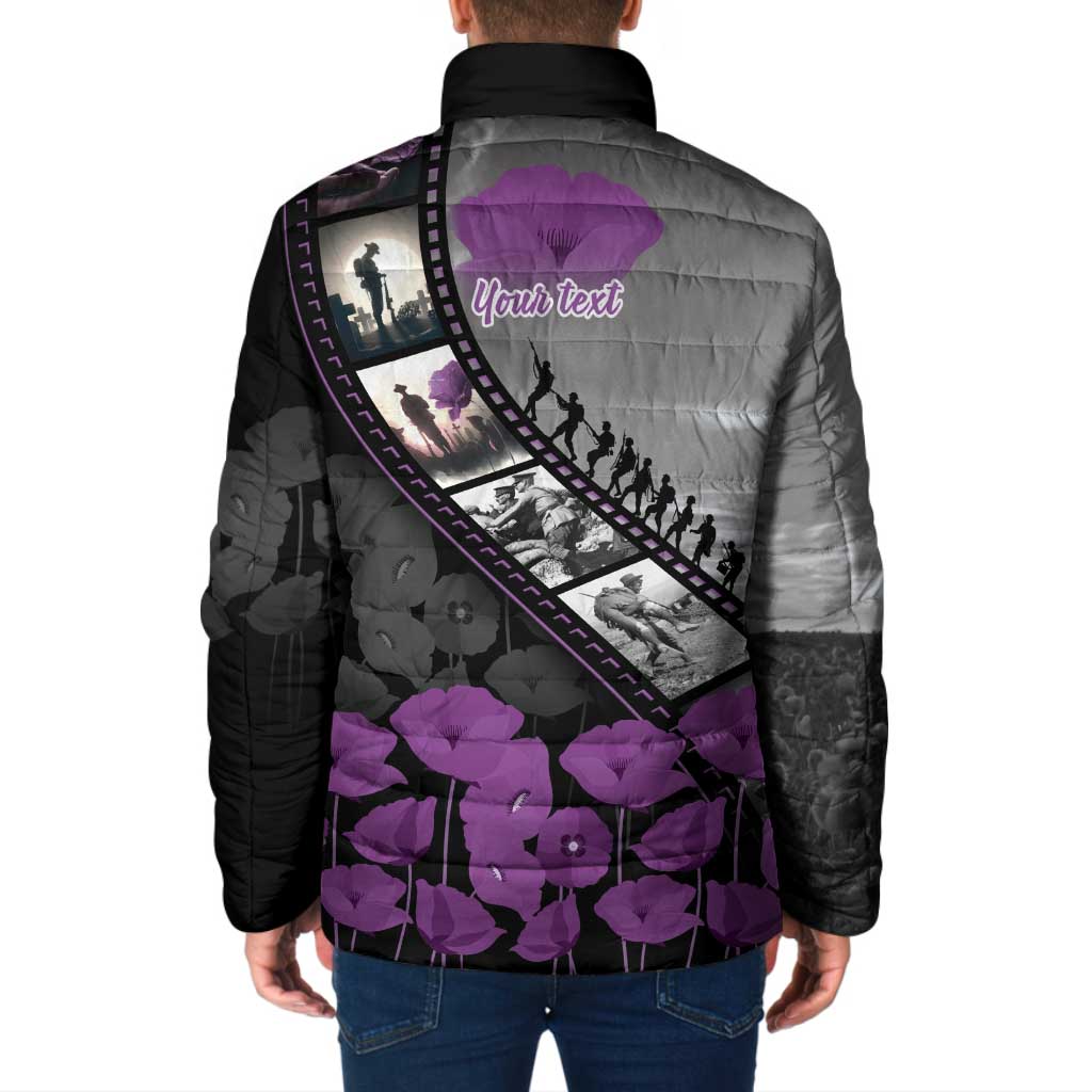 Personalised Remembering ANZAC Lest We Forget Padded Jacket Vintage Film Frame Memorial Purple Poppy LT9 - Polynesian Pride