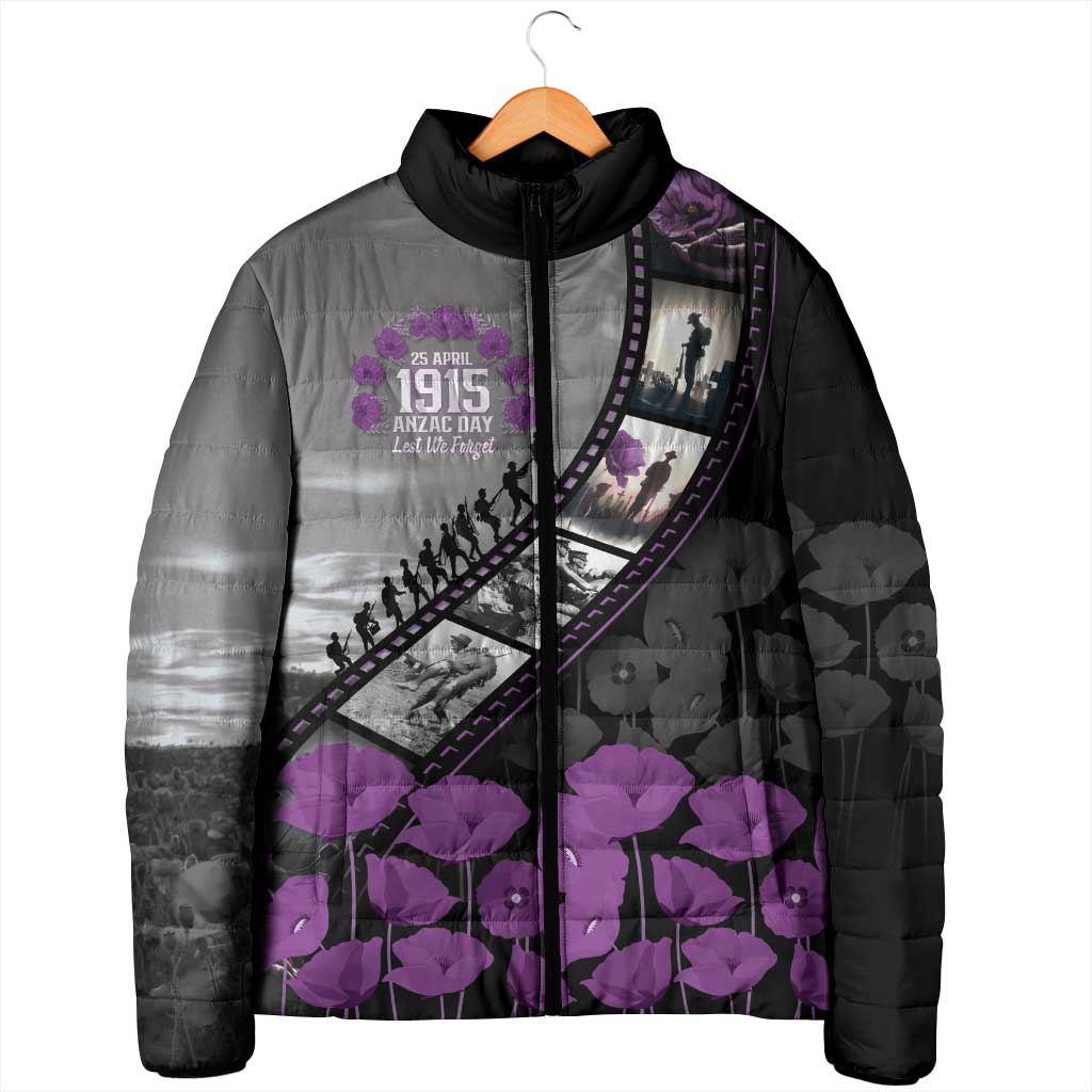 Personalised Remembering ANZAC Lest We Forget Padded Jacket Vintage Film Frame Memorial Purple Poppy LT9 - Polynesian Pride