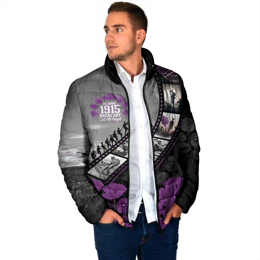 Personalised Remembering ANZAC Lest We Forget Padded Jacket Vintage Film Frame Memorial Purple Poppy LT9 - Polynesian Pride