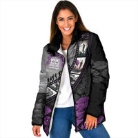 Personalised Remembering ANZAC Lest We Forget Padded Jacket Vintage Film Frame Memorial Purple Poppy LT9 Women Purple - Polynesian Pride