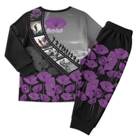 Personalised Remembering ANZAC Lest We Forget Pajama Set Vintage Film Frame Memorial Purple Poppy LT9 - Polynesian Pride