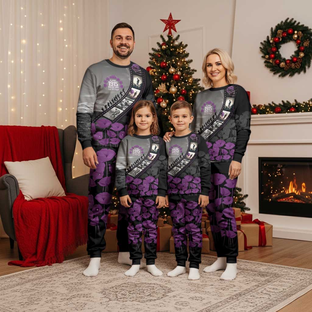 Personalised Remembering ANZAC Lest We Forget Pajama Set Vintage Film Frame Memorial Purple Poppy LT9 - Polynesian Pride