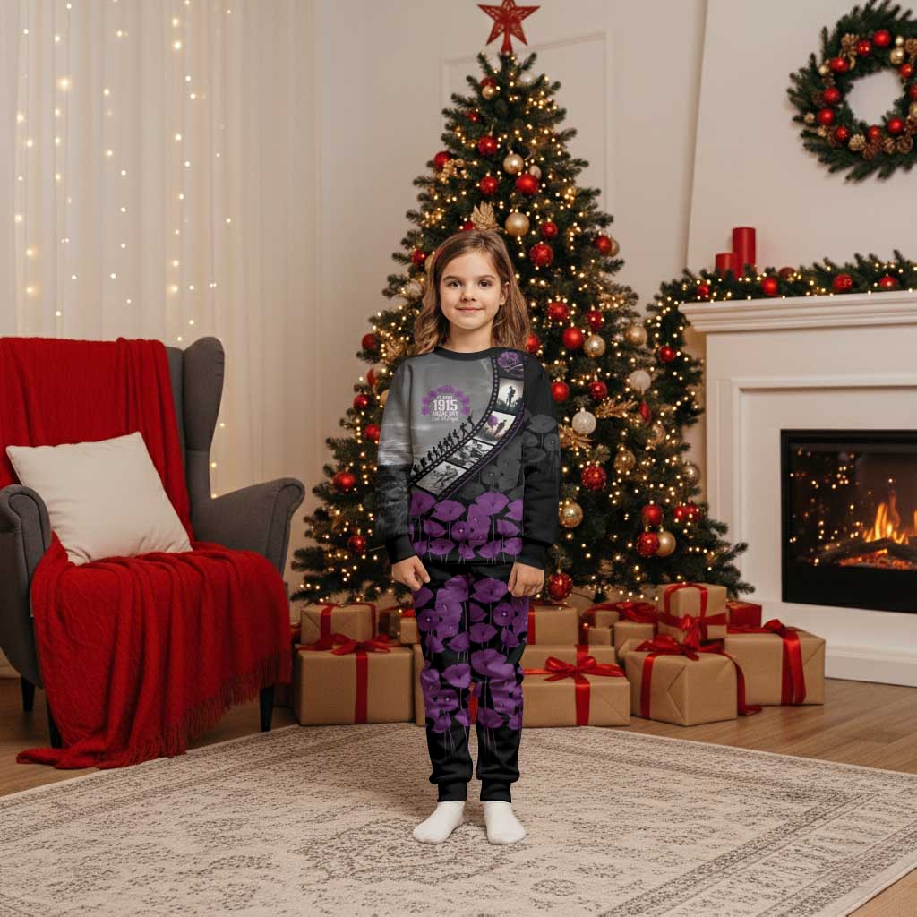 Personalised Remembering ANZAC Lest We Forget Pajama Set Vintage Film Frame Memorial Purple Poppy LT9 Kid Purple - Polynesian Pride
