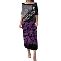 Personalised Remembering ANZAC Lest We Forget Puletasi Vintage Film Frame Memorial Purple Poppy LT9 Long Dress Purple - Polynesian Pride