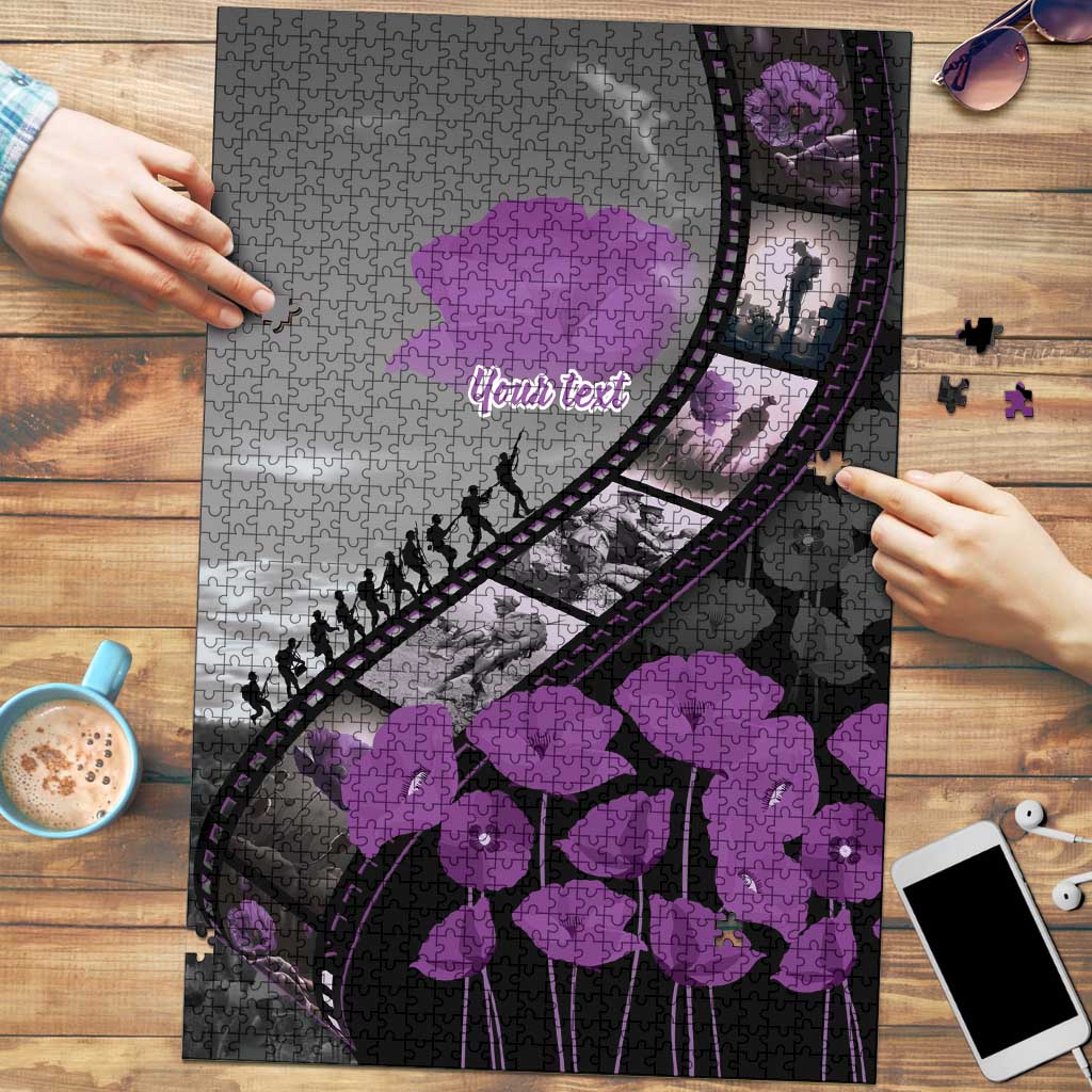 Personalised Remembering ANZAC Lest We Forget Puzzle Vintage Film Frame Memorial Purple Poppy LT9 Purple - Polynesian Pride