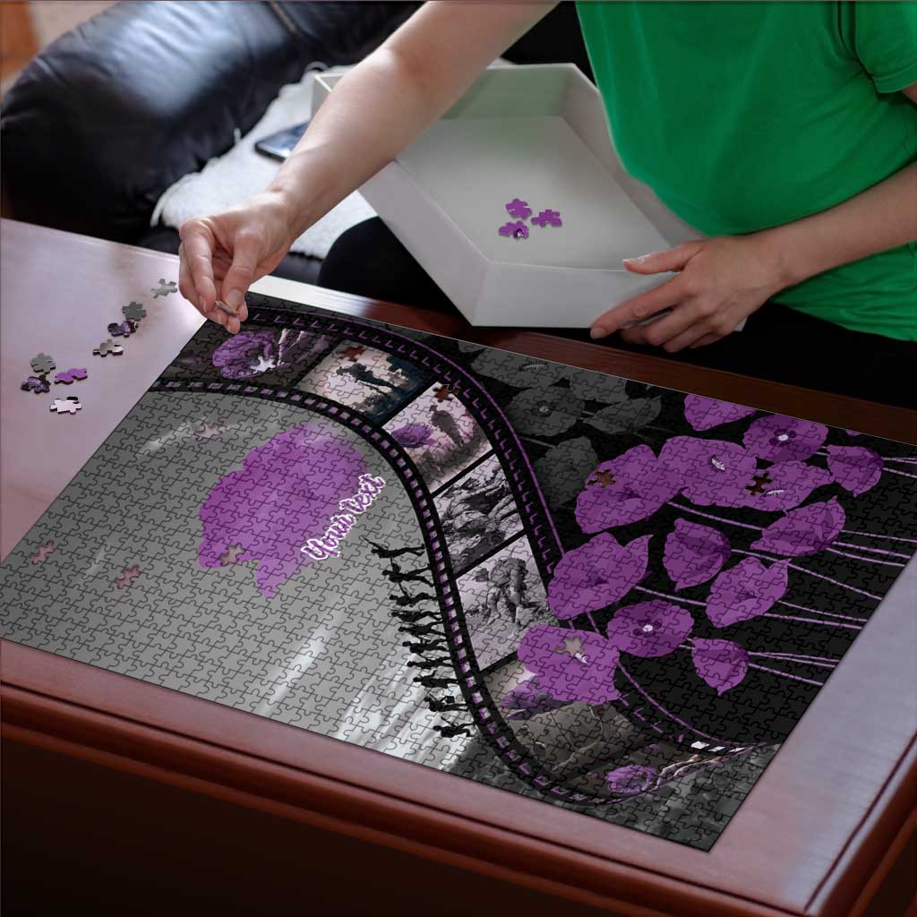 Personalised Remembering ANZAC Lest We Forget Puzzle Vintage Film Frame Memorial Purple Poppy LT9 - Polynesian Pride