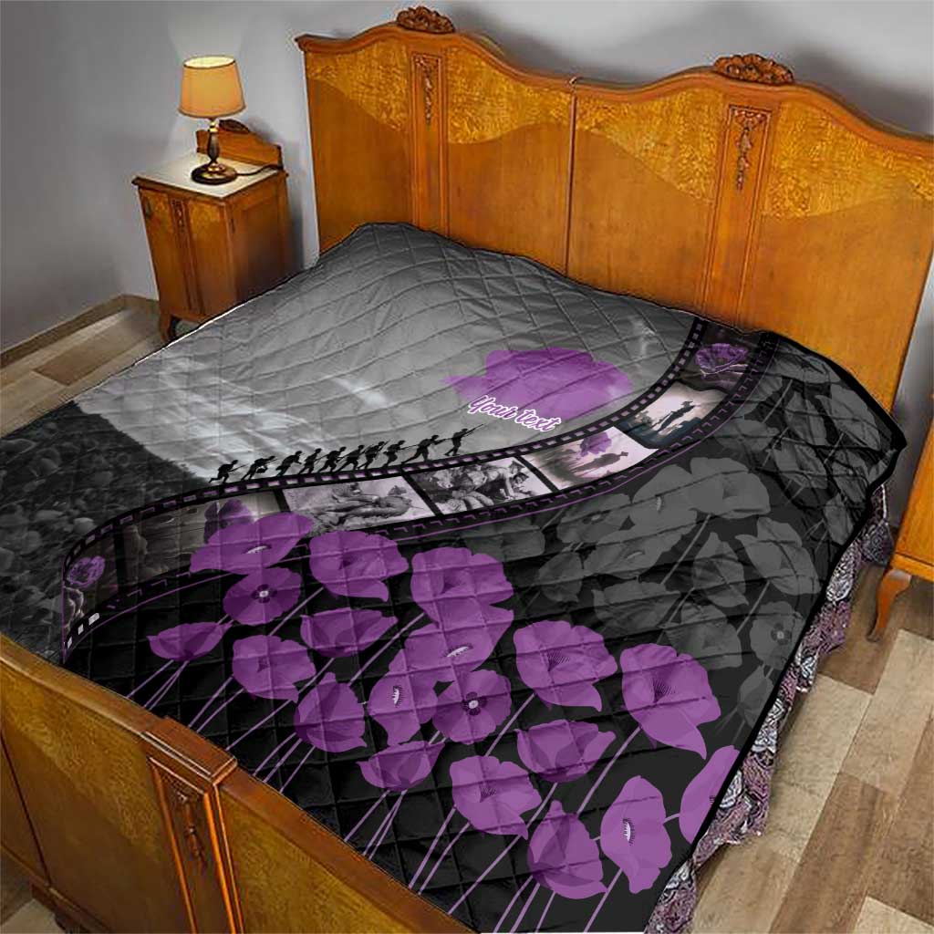 Personalised Remembering ANZAC Lest We Forget Quilt Vintage Film Frame Memorial Purple Poppy LT9 - Polynesian Pride