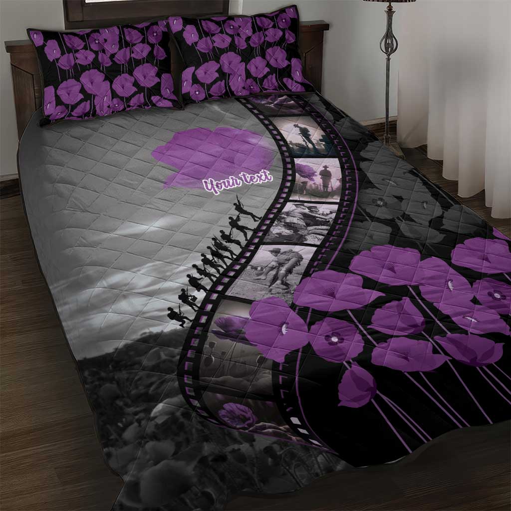 Personalised Remembering ANZAC Lest We Forget Quilt Bed Set Vintage Film Frame Memorial Purple Poppy LT9 Purple - Polynesian Pride