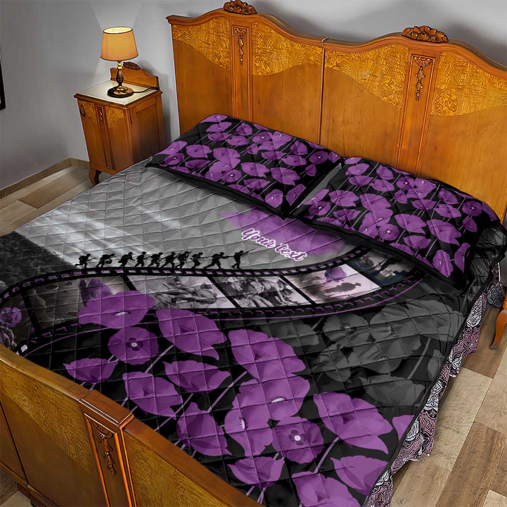 Personalised Remembering ANZAC Lest We Forget Quilt Bed Set Vintage Film Frame Memorial Purple Poppy LT9 - Polynesian Pride