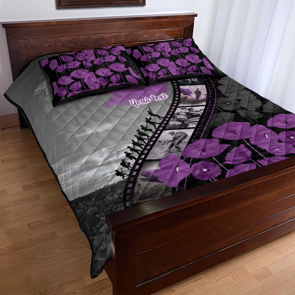 Personalised Remembering ANZAC Lest We Forget Quilt Bed Set Vintage Film Frame Memorial Purple Poppy LT9 - Polynesian Pride