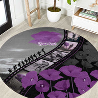 Personalised Remembering ANZAC Lest We Forget Round Carpet Vintage Film Frame Memorial Purple Poppy LT9 Purple - Polynesian Pride