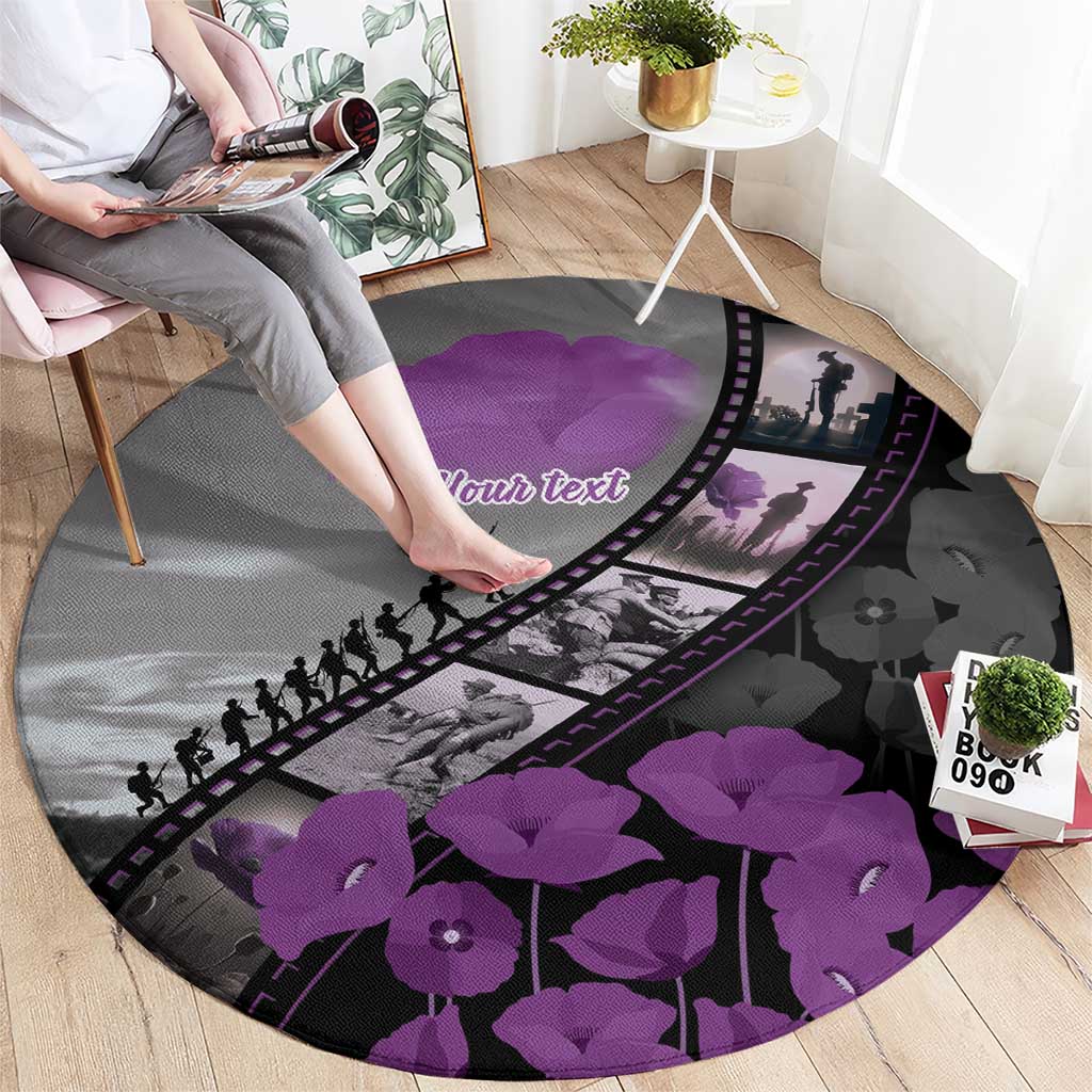 Personalised Remembering ANZAC Lest We Forget Round Carpet Vintage Film Frame Memorial Purple Poppy LT9 - Polynesian Pride