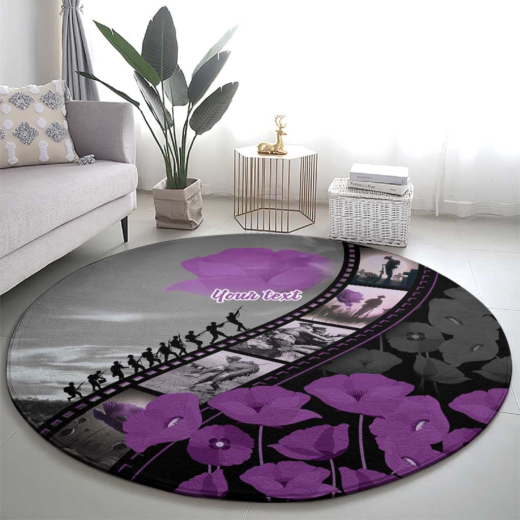 Personalised Remembering ANZAC Lest We Forget Round Carpet Vintage Film Frame Memorial Purple Poppy LT9 - Polynesian Pride