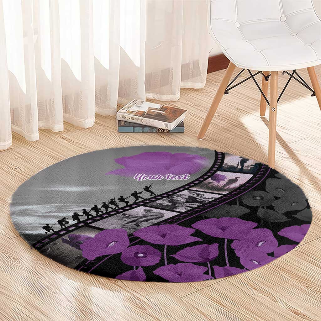 Personalised Remembering ANZAC Lest We Forget Round Carpet Vintage Film Frame Memorial Purple Poppy LT9 - Polynesian Pride