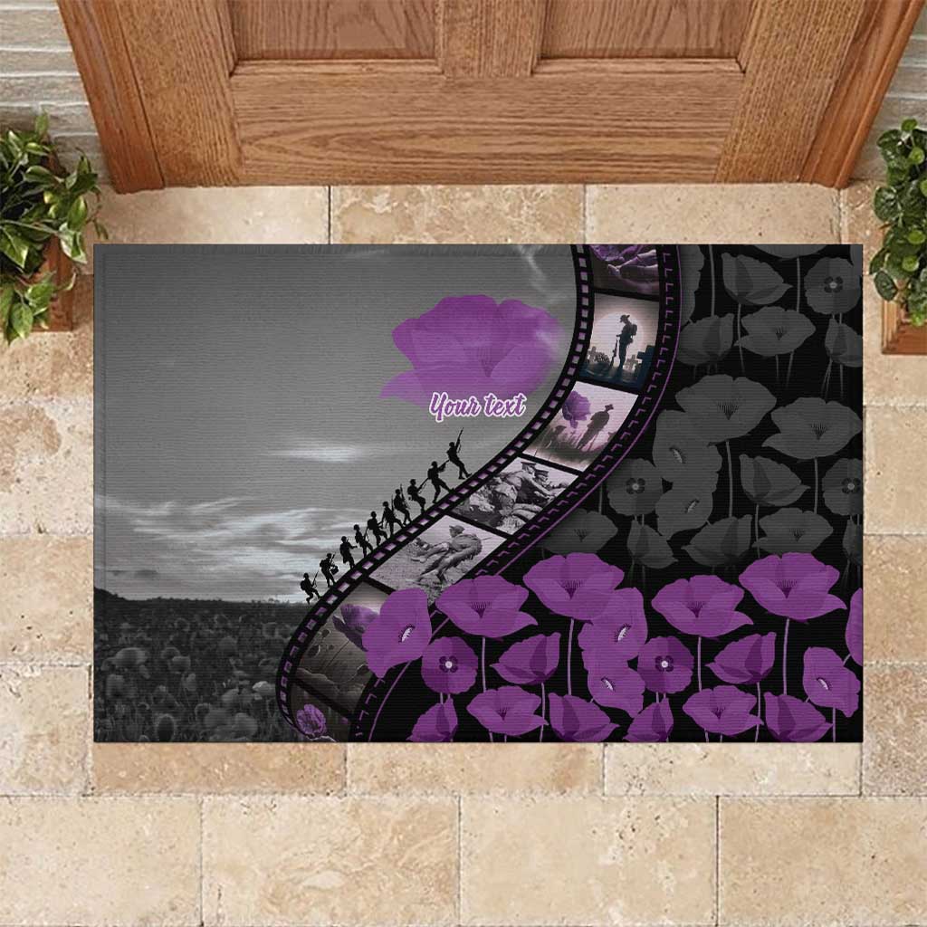 Personalised Remembering ANZAC Lest We Forget Rubber Doormat Vintage Film Frame Memorial Purple Poppy LT9 Purple - Polynesian Pride