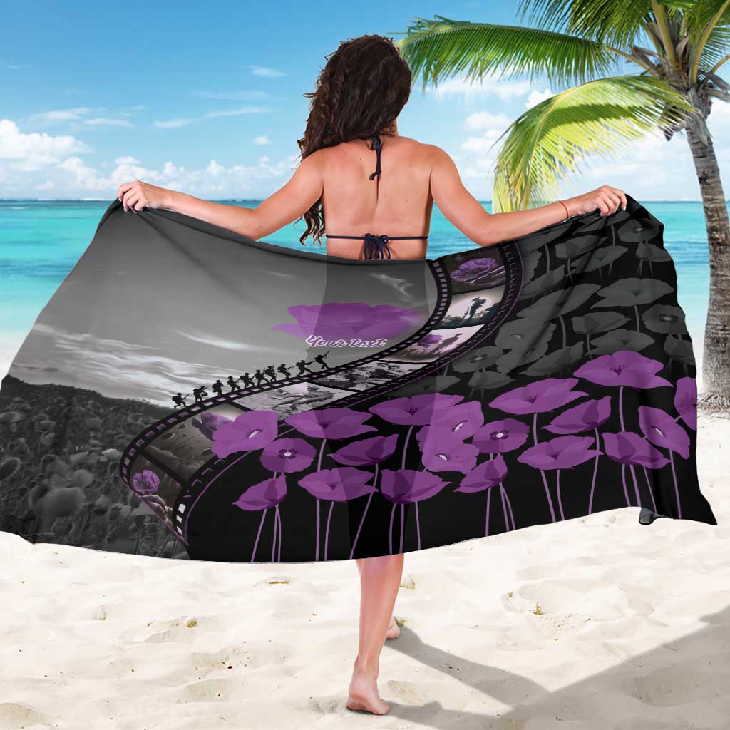 Personalised Remembering ANZAC Lest We Forget Sarong Vintage Film Frame Memorial Purple Poppy LT9 - Polynesian Pride