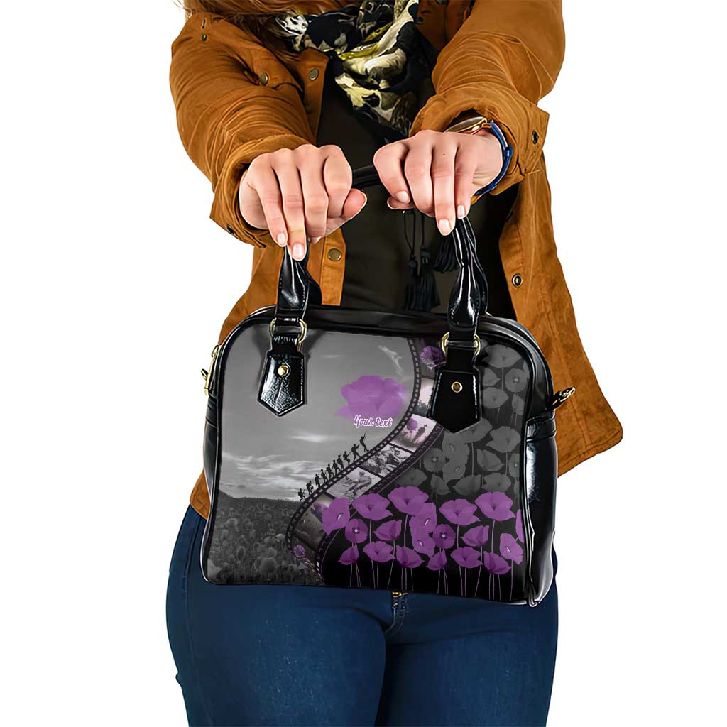Personalised Remembering ANZAC Lest We Forget Shoulder Handbag Vintage Film Frame Memorial Purple Poppy LT9 One Size Purple - Polynesian Pride