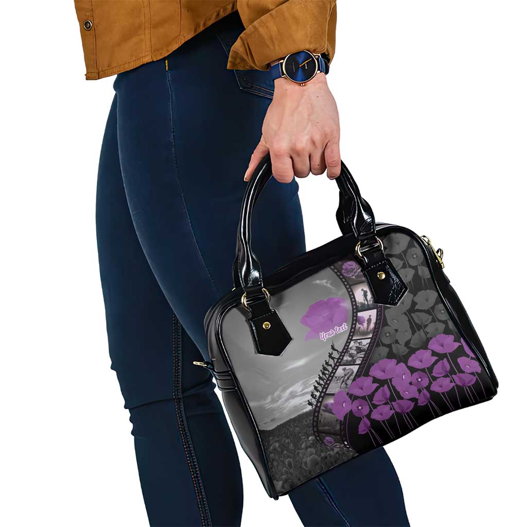 Personalised Remembering ANZAC Lest We Forget Shoulder Handbag Vintage Film Frame Memorial Purple Poppy LT9 - Polynesian Pride