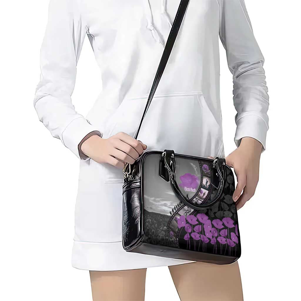 Personalised Remembering ANZAC Lest We Forget Shoulder Handbag Vintage Film Frame Memorial Purple Poppy LT9 - Polynesian Pride