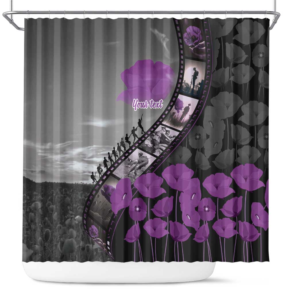 Personalised Remembering ANZAC Lest We Forget Shower Curtain Vintage Film Frame Memorial Purple Poppy LT9 Purple - Polynesian Pride