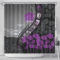 Personalised Remembering ANZAC Lest We Forget Shower Curtain Vintage Film Frame Memorial Purple Poppy LT9 - Polynesian Pride