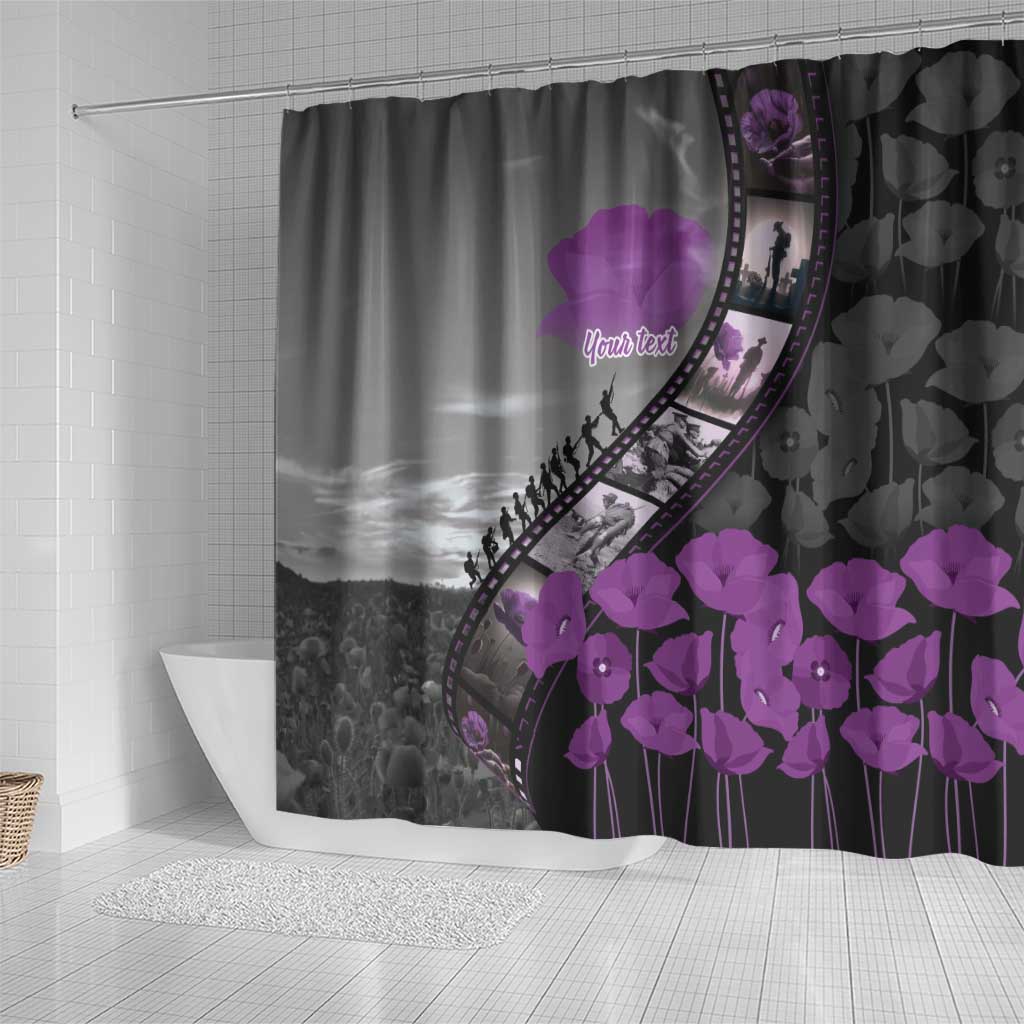 Personalised Remembering ANZAC Lest We Forget Shower Curtain Vintage Film Frame Memorial Purple Poppy LT9 - Polynesian Pride