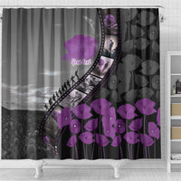 Personalised Remembering ANZAC Lest We Forget Shower Curtain Vintage Film Frame Memorial Purple Poppy LT9 - Polynesian Pride