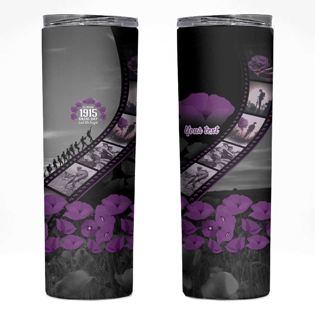 Personalised Remembering ANZAC Lest We Forget Skinny Tumbler Vintage Film Frame Memorial Purple Poppy LT9 Purple - Polynesian Pride