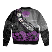 Personalised Remembering ANZAC Lest We Forget Sleeve Zip Bomber Jacket Vintage Film Frame Memorial Purple Poppy LT9 - Polynesian Pride