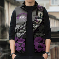 Personalised Remembering ANZAC Lest We Forget Sleeveless Puffer Jacket Vintage Film Frame Memorial Purple Poppy LT9 - Polynesian Pride