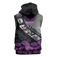 Personalised Remembering ANZAC Lest We Forget Sleeveless Zip Hoodie Vintage Film Frame Memorial Purple Poppy LT9 - Polynesian Pride