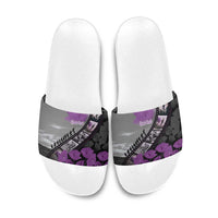 Personalised Remembering ANZAC Lest We Forget Slide Sandals Vintage Film Frame Memorial Purple Poppy LT9 Purple - Polynesian Pride