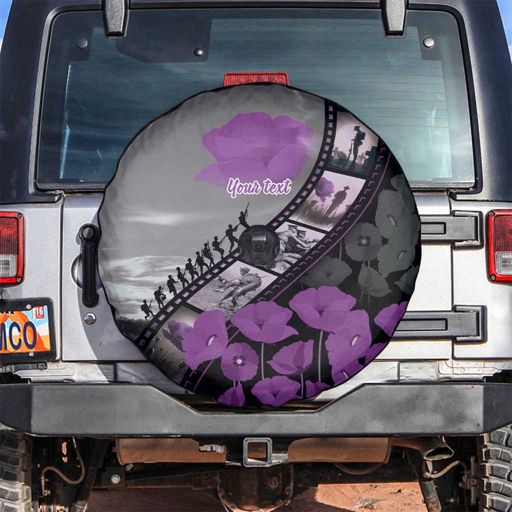 Personalised Remembering ANZAC Lest We Forget Spare Tire Cover Vintage Film Frame Memorial Purple Poppy LT9 Purple - Polynesian Pride