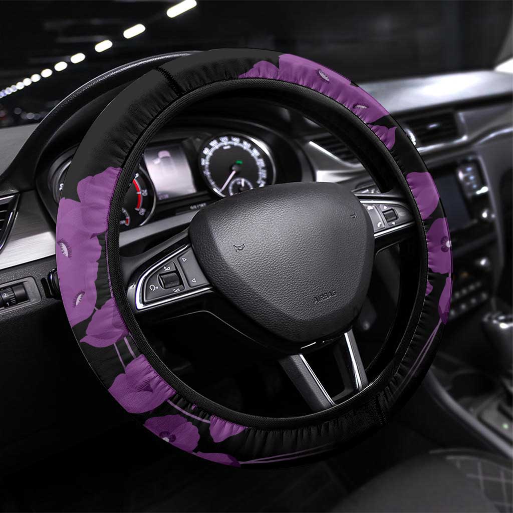 Remembering ANZAC Lest We Forget Steering Wheel Cover Vintage Film Frame Memorial Purple Poppy LT9 Universal Fit Purple - Polynesian Pride