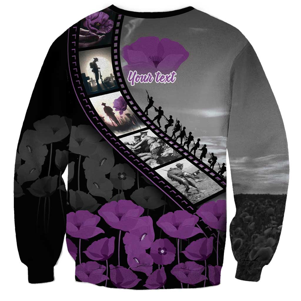 Personalised Remembering ANZAC Lest We Forget Sweatshirt Vintage Film Frame Memorial Purple Poppy LT9 - Polynesian Pride
