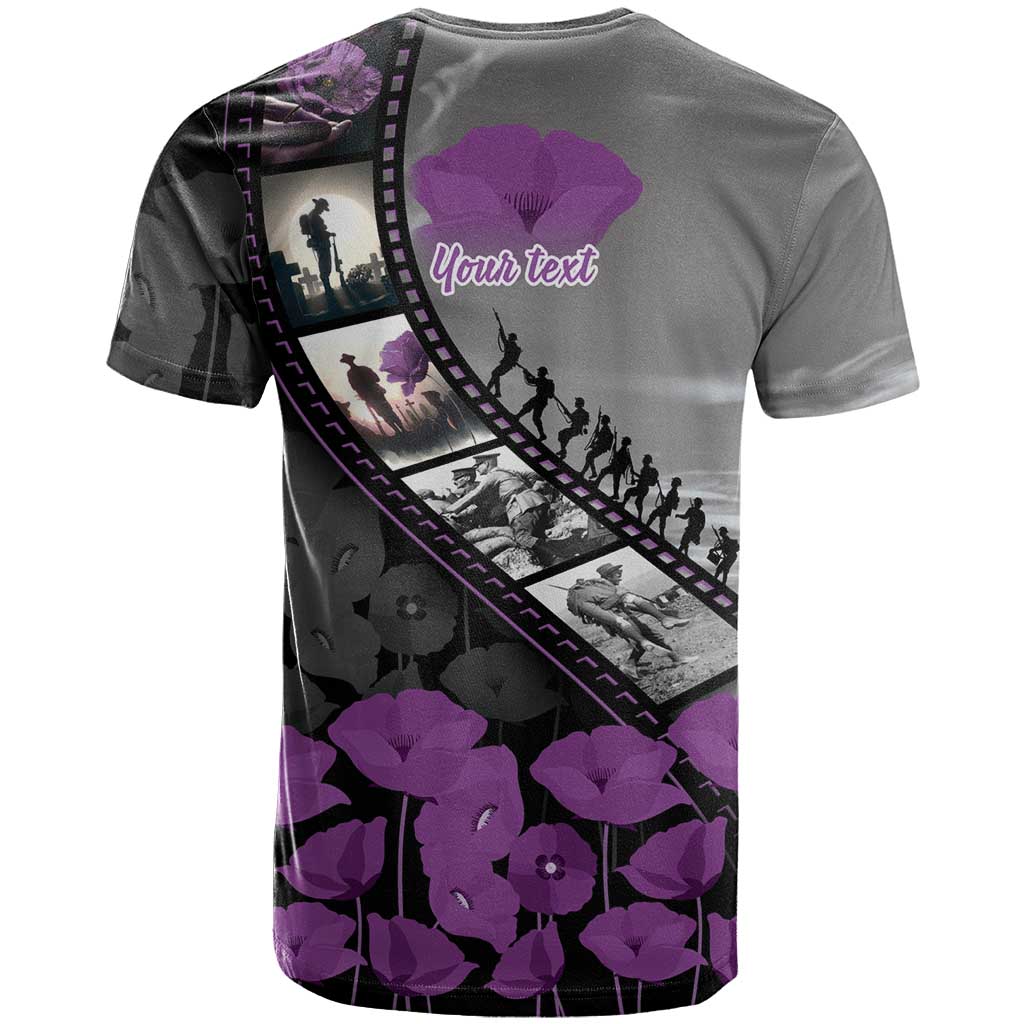 Personalised Remembering ANZAC Lest We Forget T Shirt Vintage Film Frame Memorial Purple Poppy LT9 - Polynesian Pride