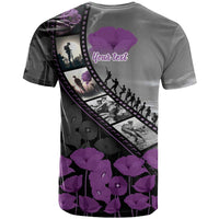 Personalised Remembering ANZAC Lest We Forget T Shirt Vintage Film Frame Memorial Purple Poppy LT9 - Polynesian Pride