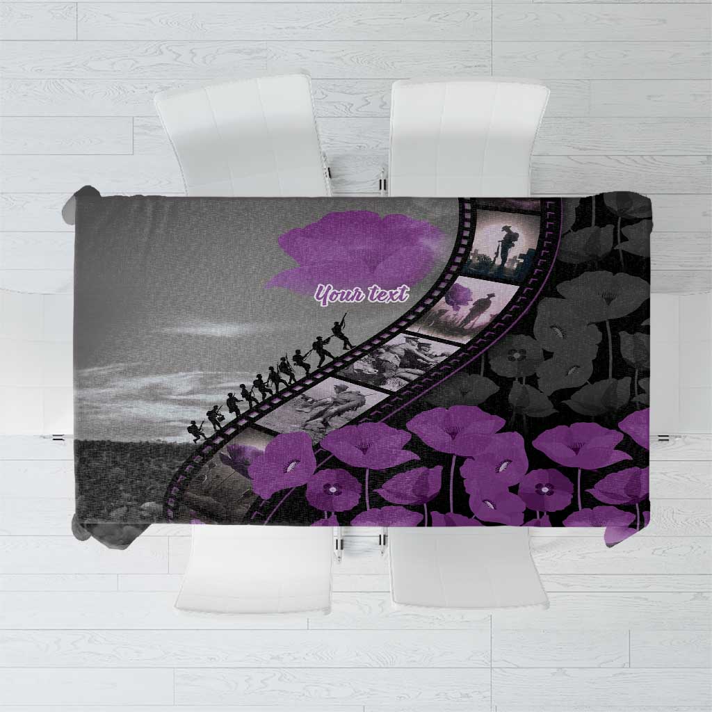 Personalised Remembering ANZAC Lest We Forget Tablecloth Vintage Film Frame Memorial Purple Poppy LT9 Purple - Polynesian Pride