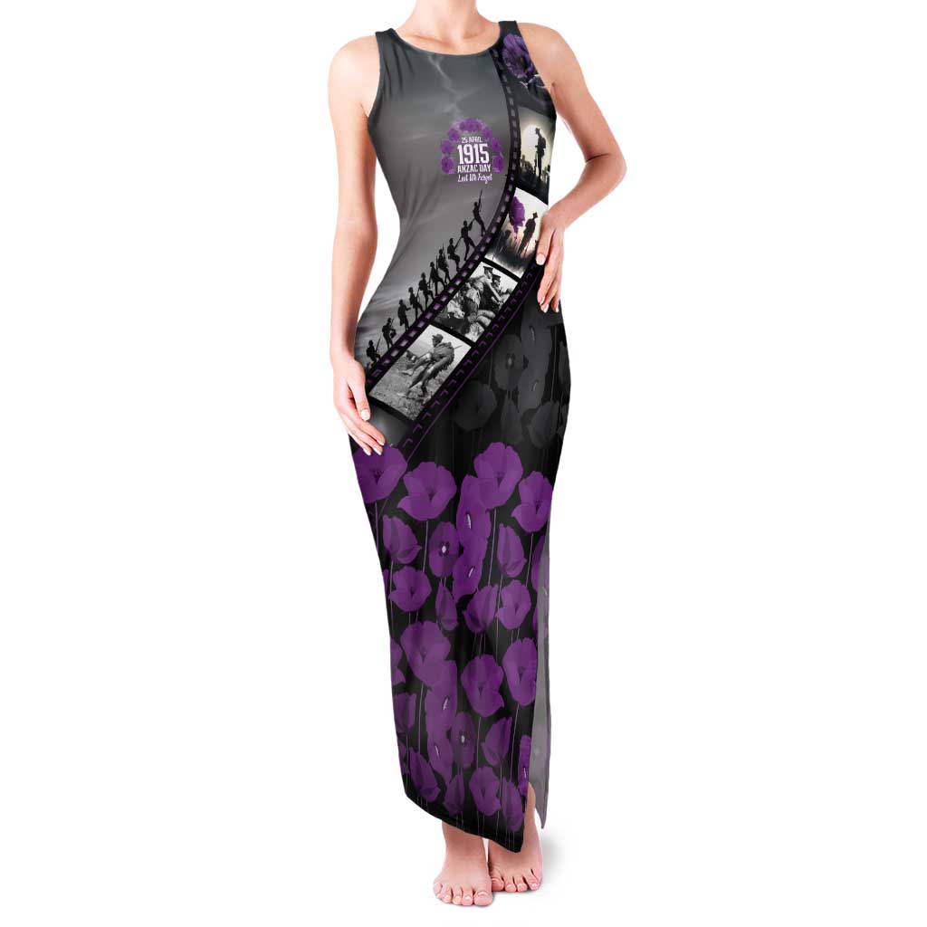 Personalised Remembering ANZAC Lest We Forget Tank Maxi Dress Vintage Film Frame Memorial Purple Poppy LT9 Women Purple - Polynesian Pride