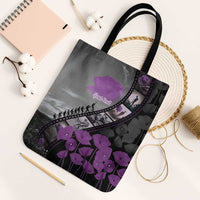 Personalised Remembering ANZAC Lest We Forget Tote Bag Vintage Film Frame Memorial Purple Poppy LT9 Black Strap One Size Purple - Polynesian Pride