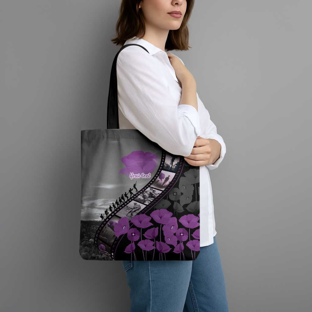 Personalised Remembering ANZAC Lest We Forget Tote Bag Vintage Film Frame Memorial Purple Poppy LT9 - Polynesian Pride