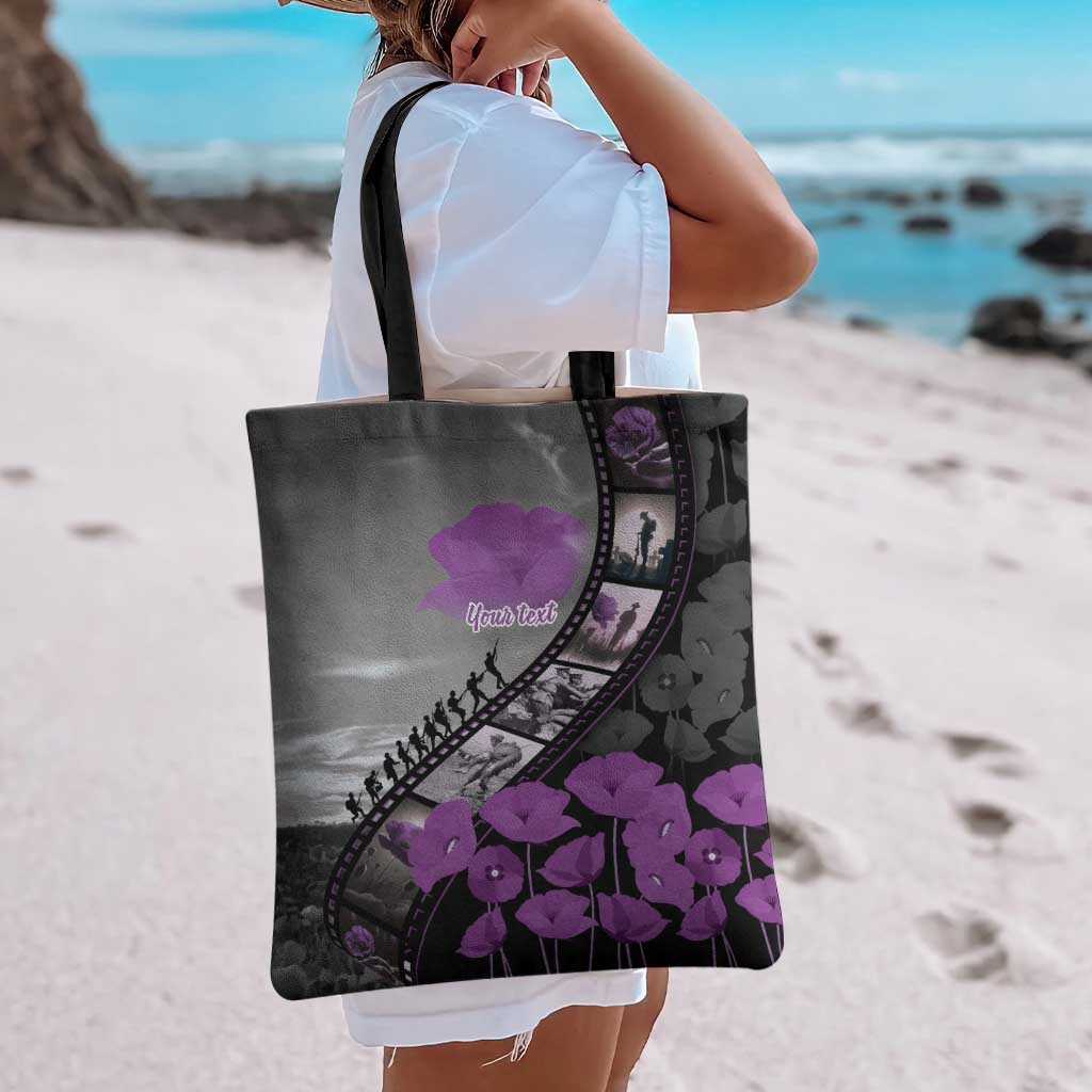 Personalised Remembering ANZAC Lest We Forget Tote Bag Vintage Film Frame Memorial Purple Poppy LT9 - Polynesian Pride