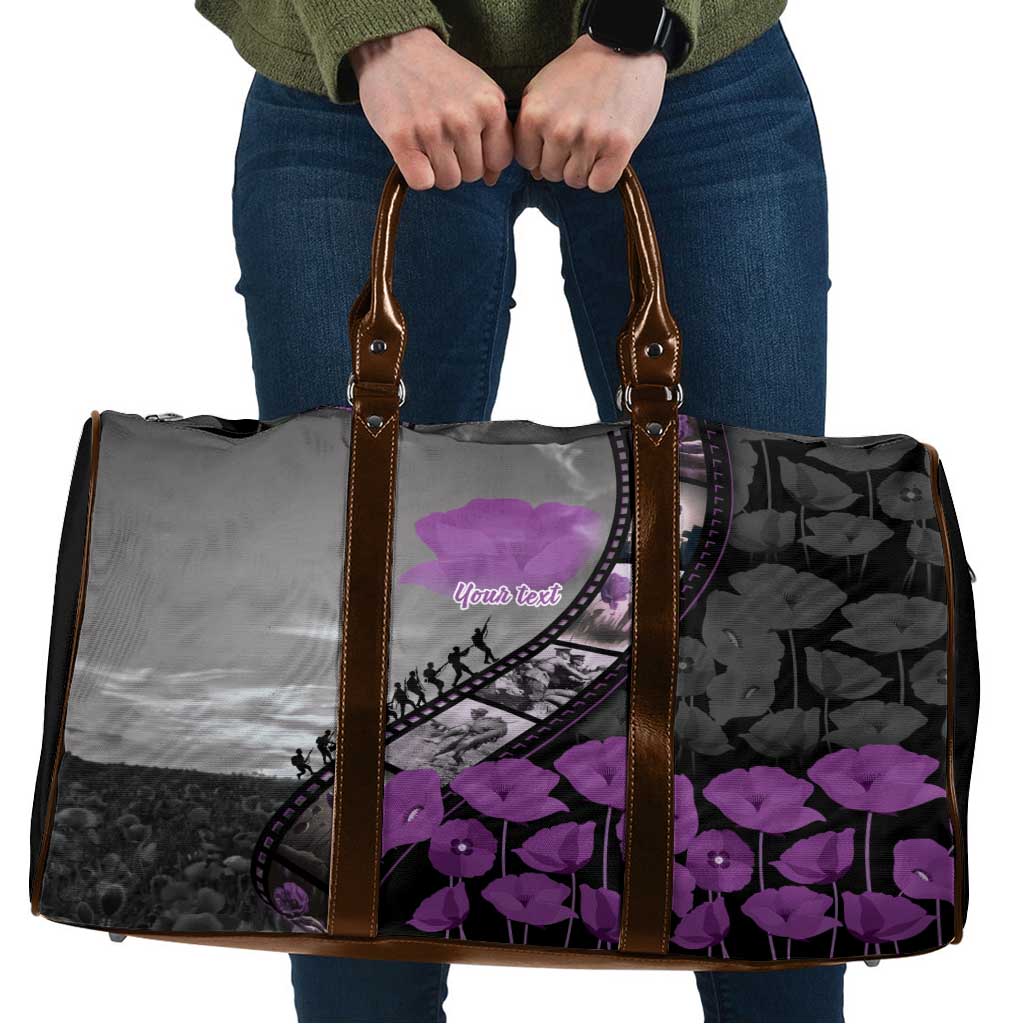 Personalised Remembering ANZAC Lest We Forget Travel Bag Vintage Film Frame Memorial Purple Poppy LT9 Purple - Polynesian Pride