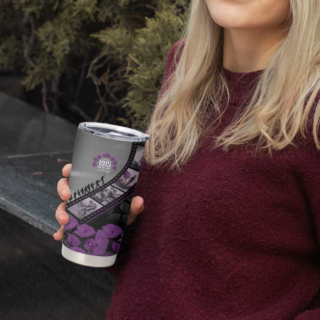 Personalised Remembering ANZAC Lest We Forget Tumbler Cup Vintage Film Frame Memorial Purple Poppy LT9 - Polynesian Pride