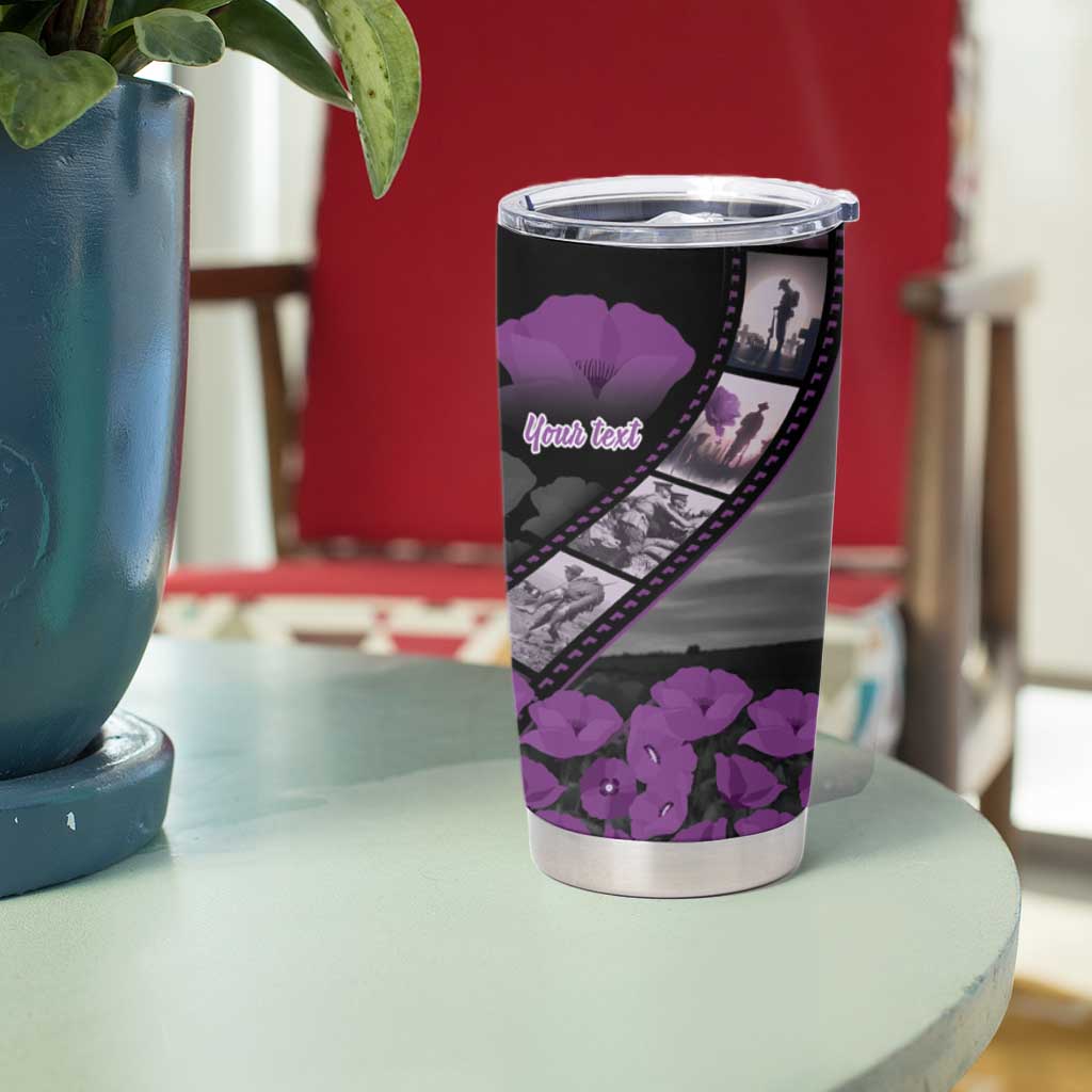 Personalised Remembering ANZAC Lest We Forget Tumbler Cup Vintage Film Frame Memorial Purple Poppy LT9 - Polynesian Pride